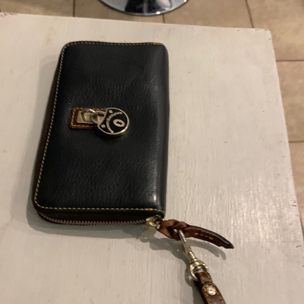 Dooney & Bourke Pebble Grain Leather Large Zip Around Wristlet Dark Brown